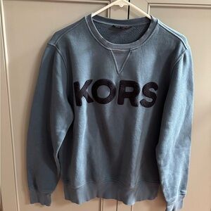 Michael Kors Sweatshirt Mens Medium Blue Tuft Shag Rug Spellout Logo Crew